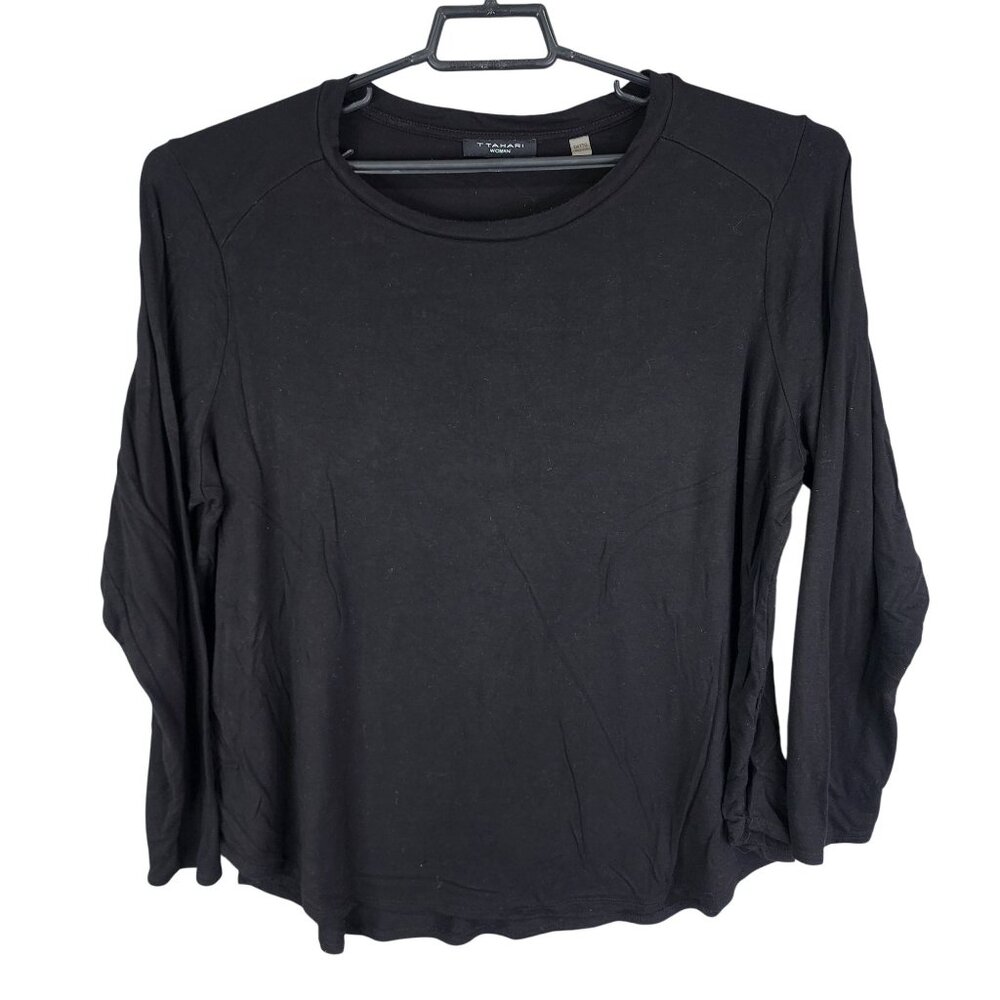 Woman Black Tahari Top Long Sleeve Round Neck Rayon & Spandex Casual Size 2X